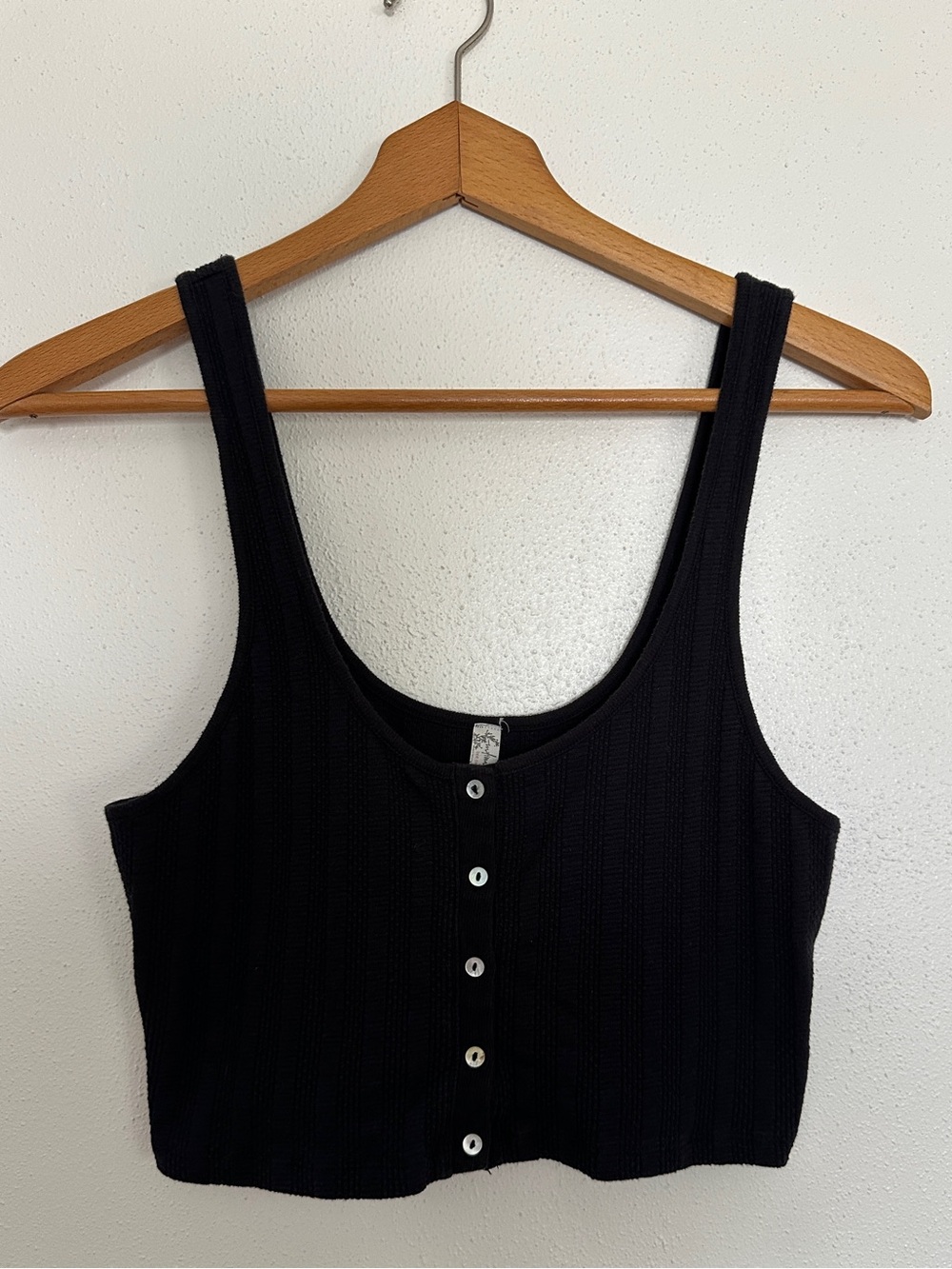 Free People Black Ribbed Button-Front Crop Tank